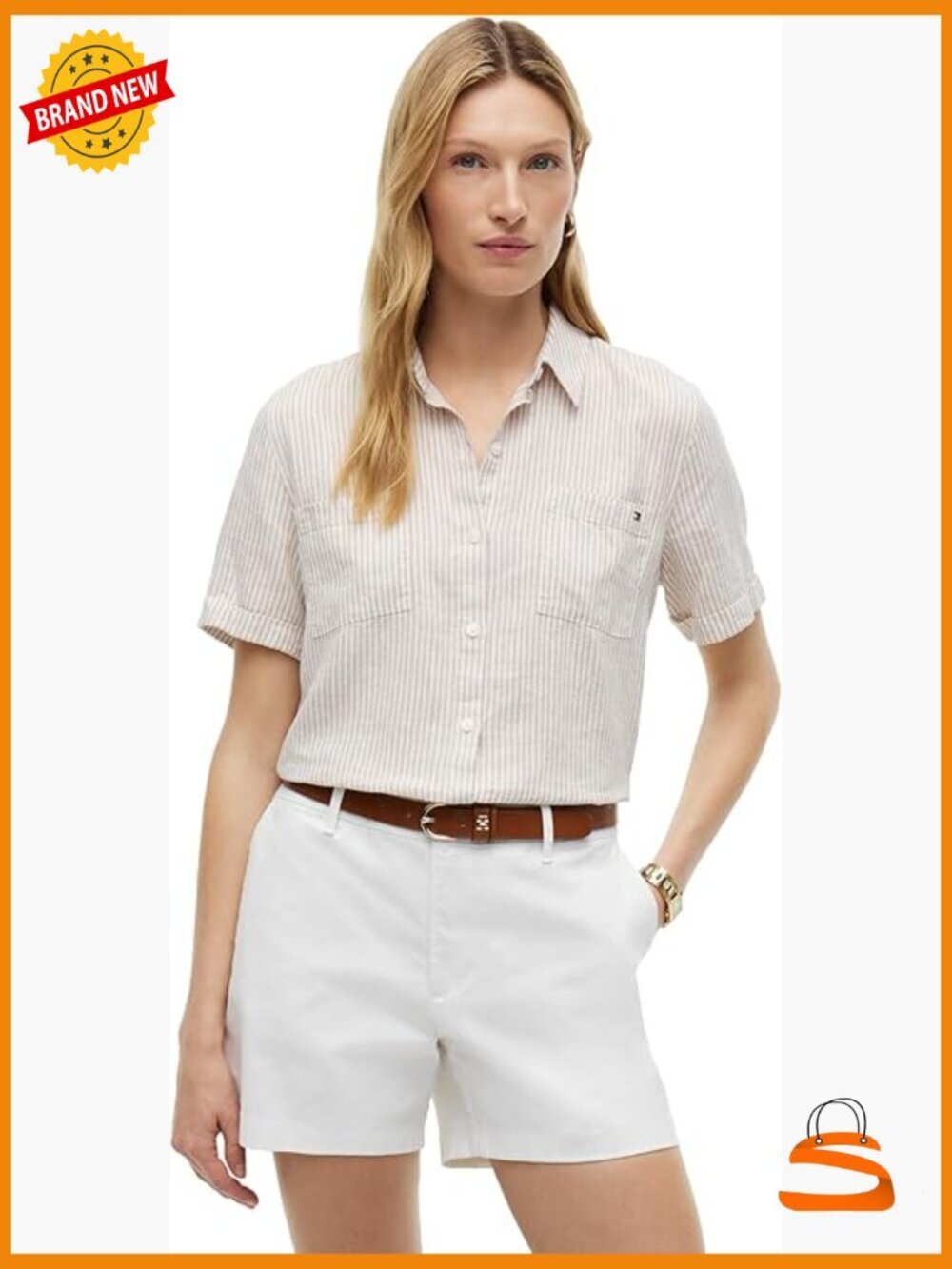 Lightweight Linen Short Sleeve Button Down Shirt Regular Fit Blouse